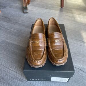 Freda Salvador Brown Croc-Embossed Penny Loafers